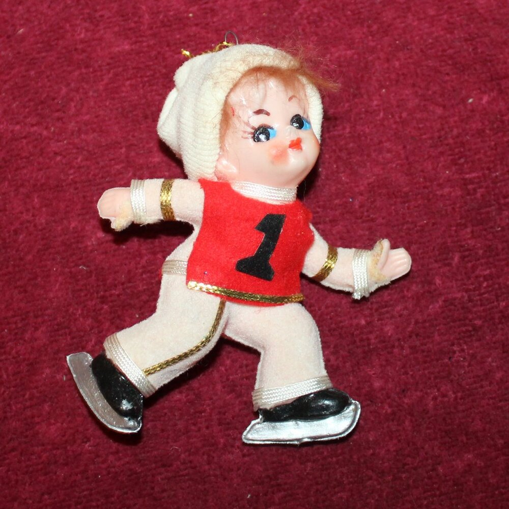 Vintage Flocked  Ice Skating Christmas Ornament